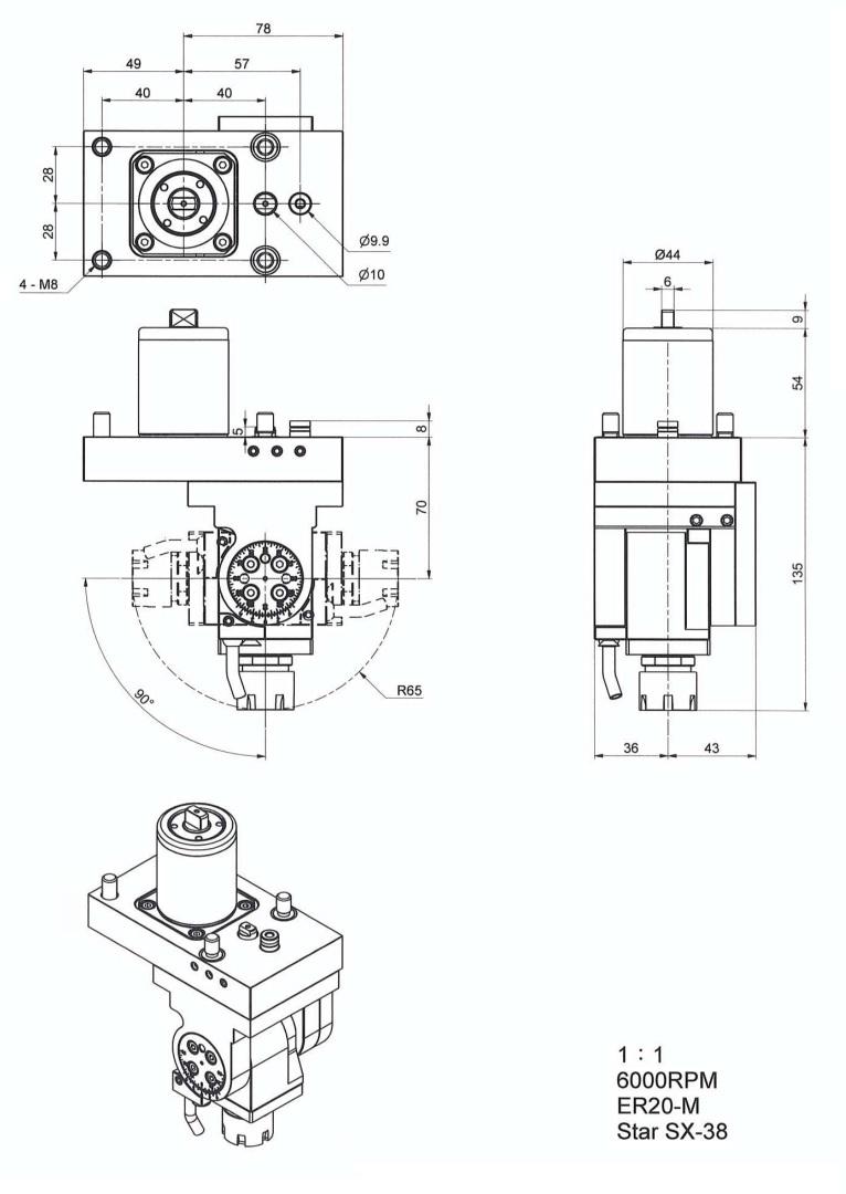  STAR SX-38 Universal Drilling-Milling Head ER20M Angle adjustable ±90°
